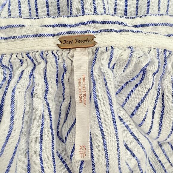 Free People For Keeps Oversized Tunic Top XS Blue Striped Linen Coastal Boho - Picture 11 of 16